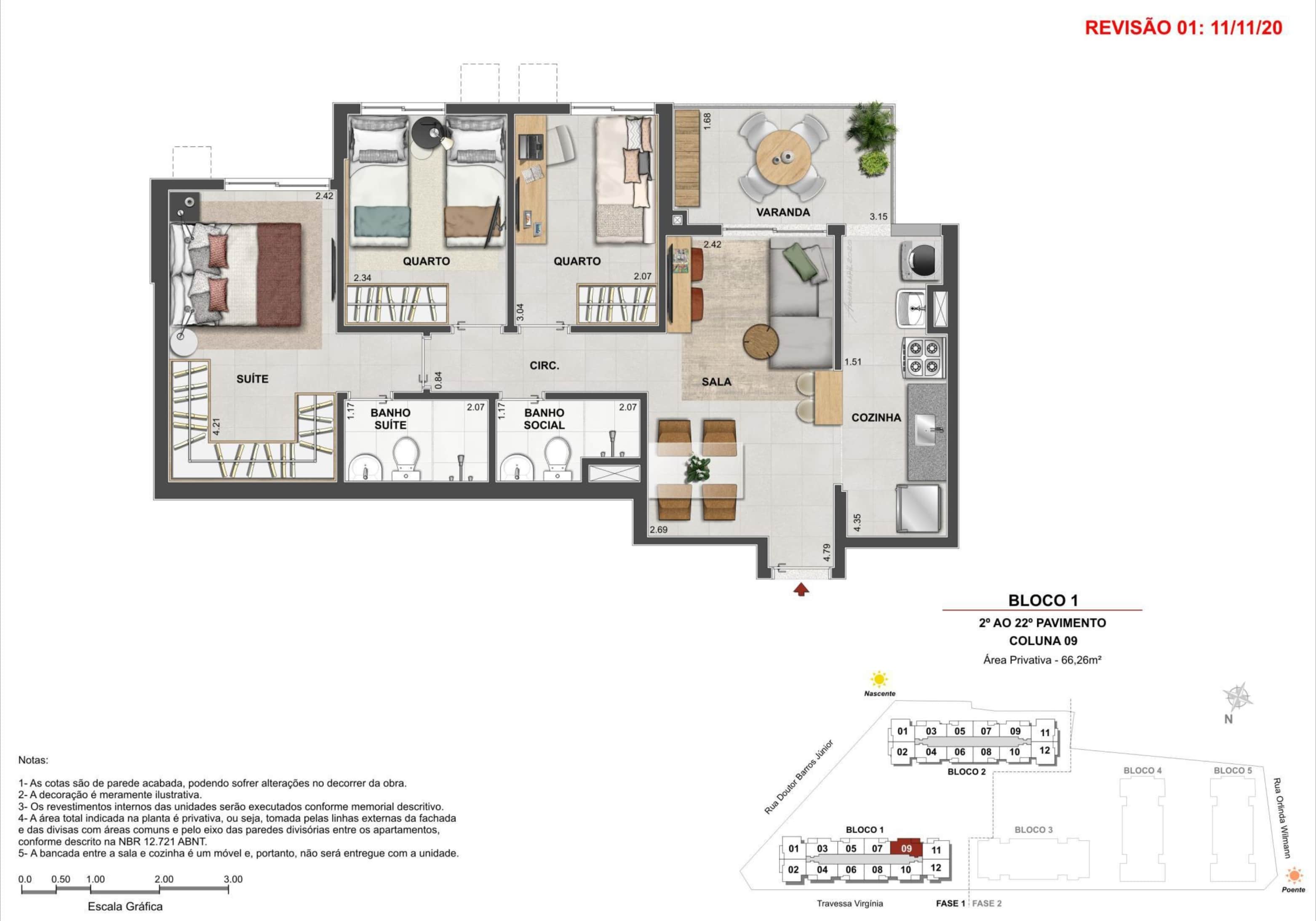 Planta - Apartamentos à venda, no Golden Clube Barros Júnior, Nova Iguaçu. 2 e 3 quartos, a partir de 53m² - isaacmimoveis.com.br