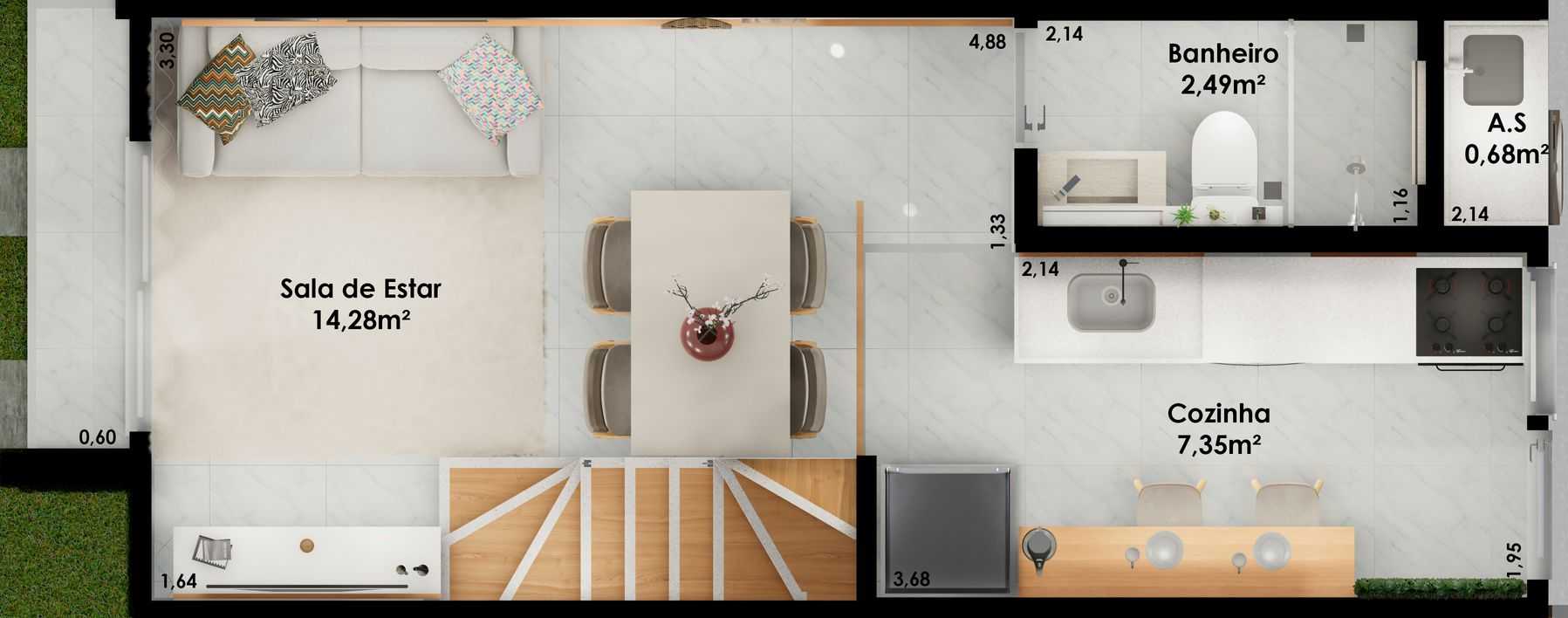 Planta - Casas DUPLEX, 2 quartos à venda, PRONTAS PARA MORAR no Beija-Flor Residencial, com 58m² - Nova Iguaçu/RJ - isaacmimoveis.com.br