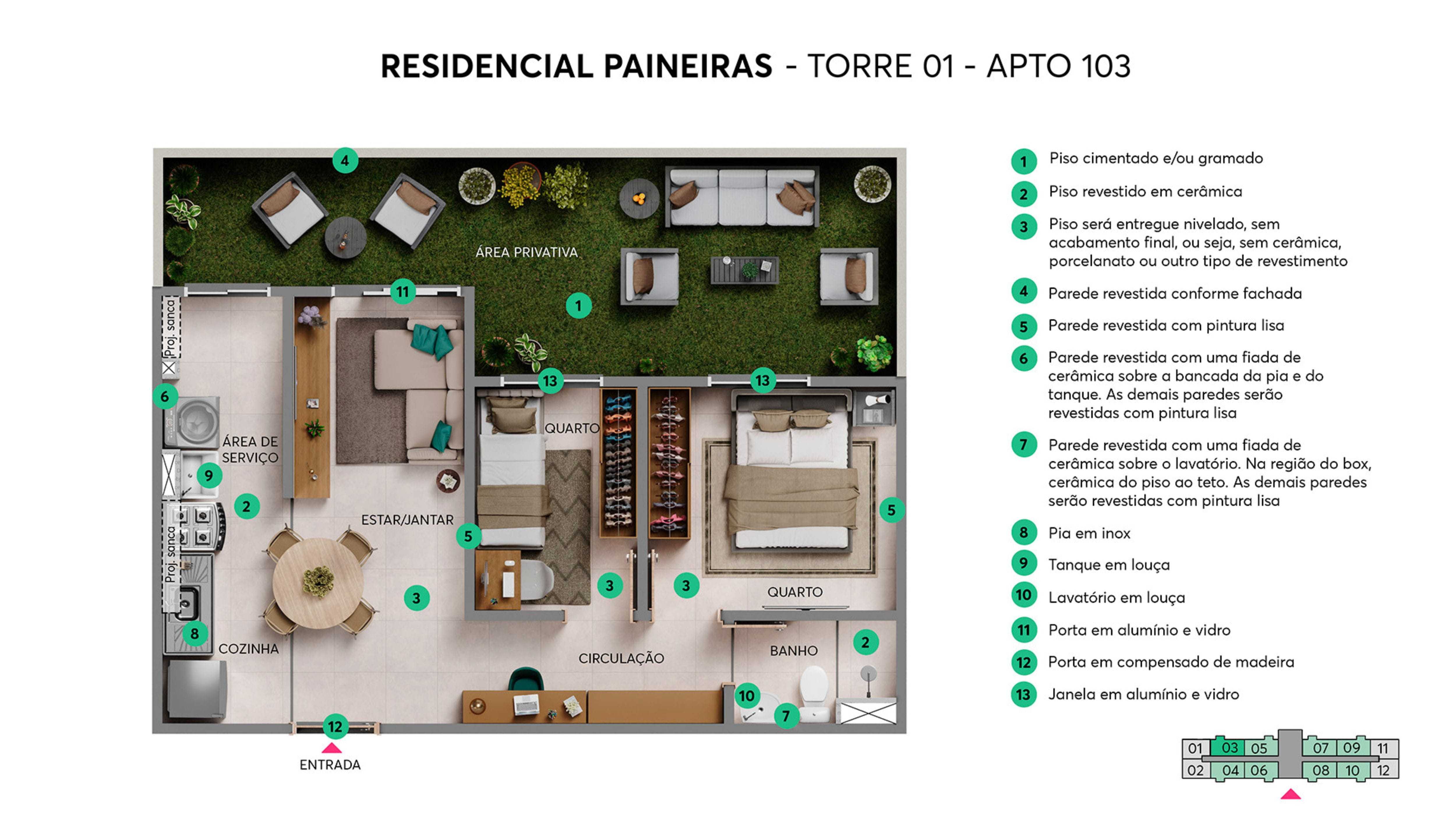 Planta - Residencial Paineiras Nova Iguaçu | Apartamento 2 Quartos com Varanda, Lazer Completo e Minha Casa Minha Vida - isaacmimoveis.com.br