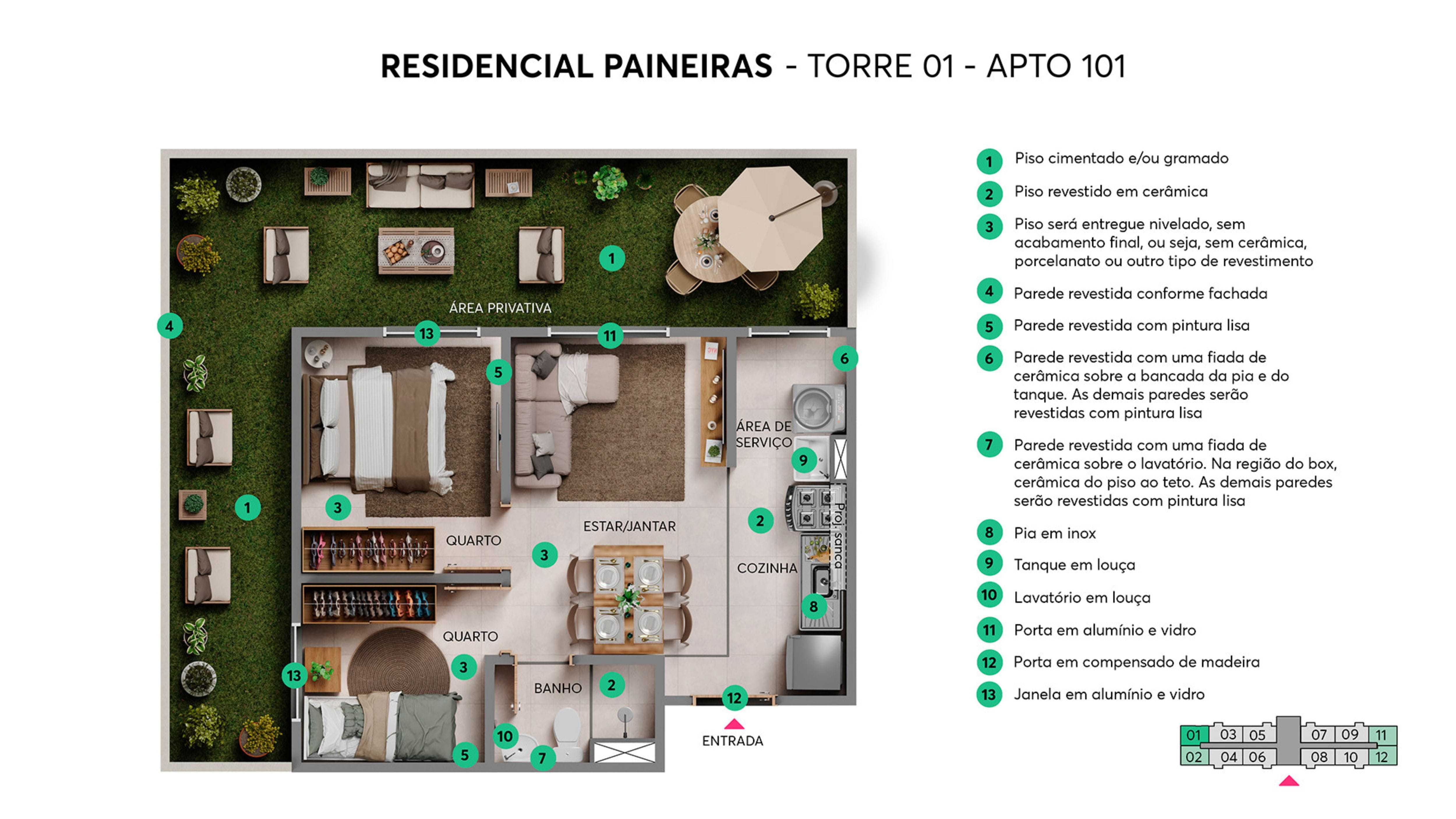 Planta - Residencial Paineiras Nova Iguaçu | Apartamento 2 Quartos com Varanda, Lazer Completo e Minha Casa Minha Vida - isaacmimoveis.com.br