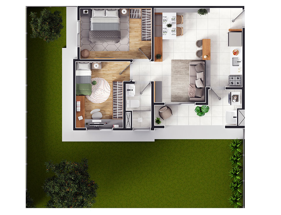 Planta - Apartamento à venda, 2 quartos em Nova Iguaçu com lazer de clube e varanda! Use FGTS + Minha Casa Minha Vida e more no que é seu! - isaacmimoveis.com.br