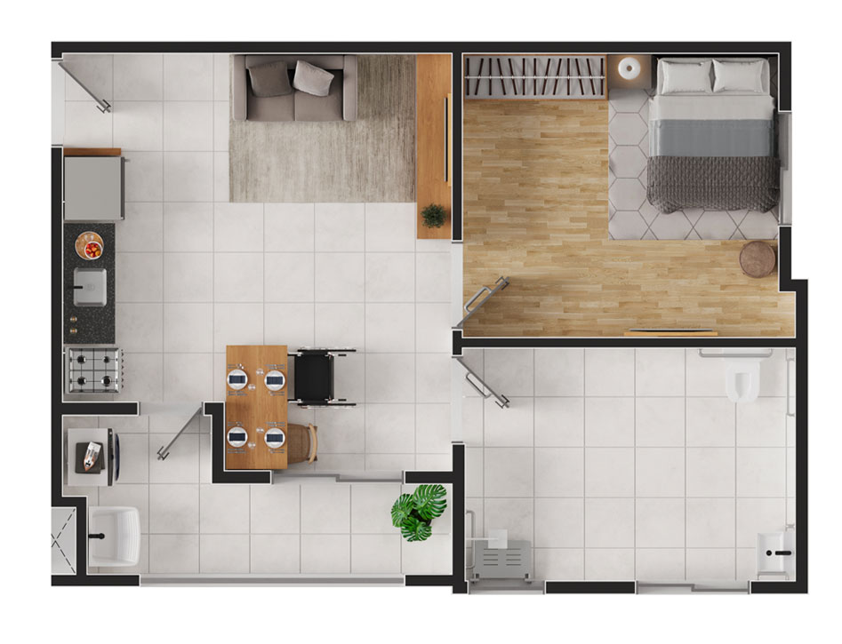 Planta - Apartamento à venda, 2 quartos em Nova Iguaçu com lazer de clube e varanda! Use FGTS + Minha Casa Minha Vida e more no que é seu! - isaacmimoveis.com.br
