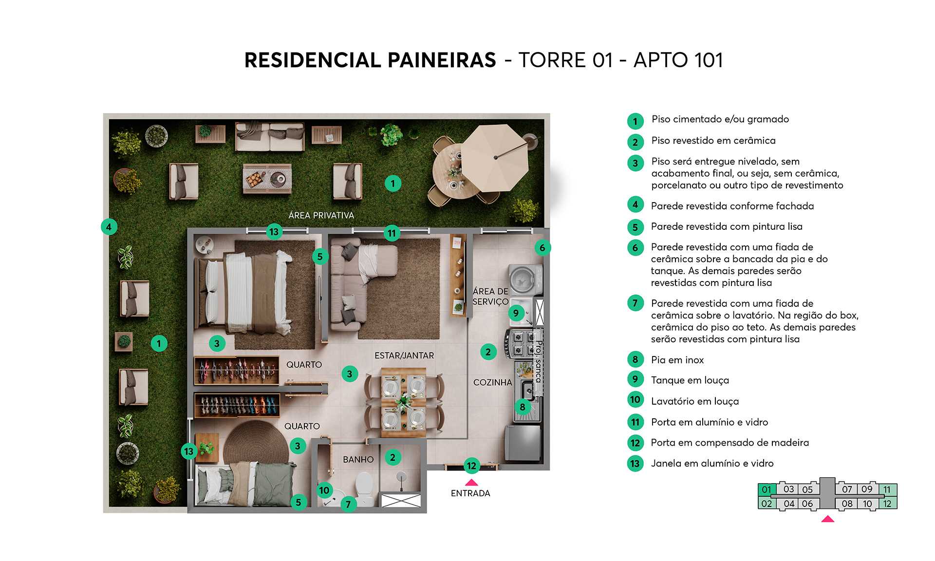Planta - Apartamentos à venda no Residencial Paineiras em Nova Iguaçu, 2 quartos, lazer e opções com varanda. Financiado pela CEF. Use o seu FGTS! - isaacmimoveis.com.br