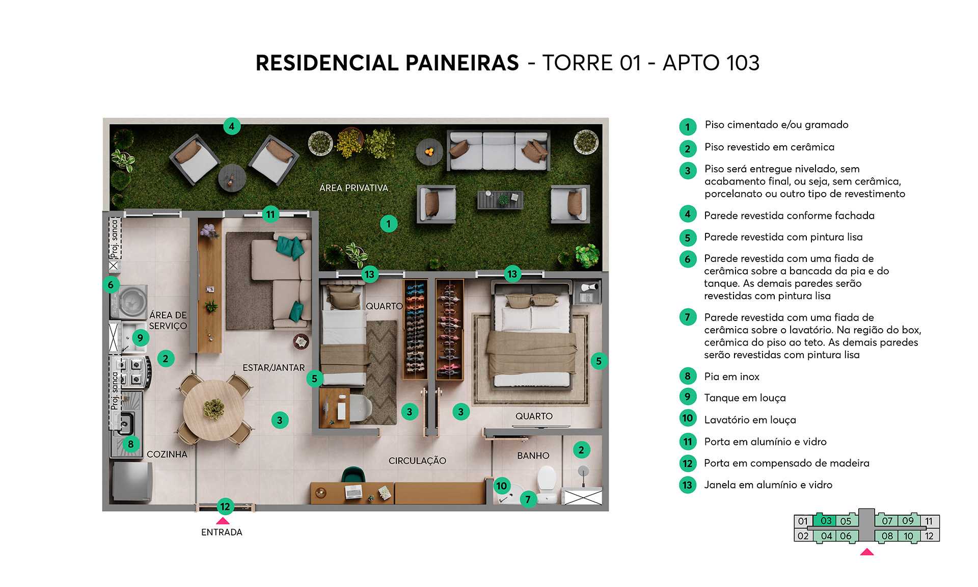 Planta - Apartamentos à venda no Residencial Paineiras em Nova Iguaçu, 2 quartos, lazer e opções com varanda. Financiado pela CEF. Use o seu FGTS! - isaacmimoveis.com.br