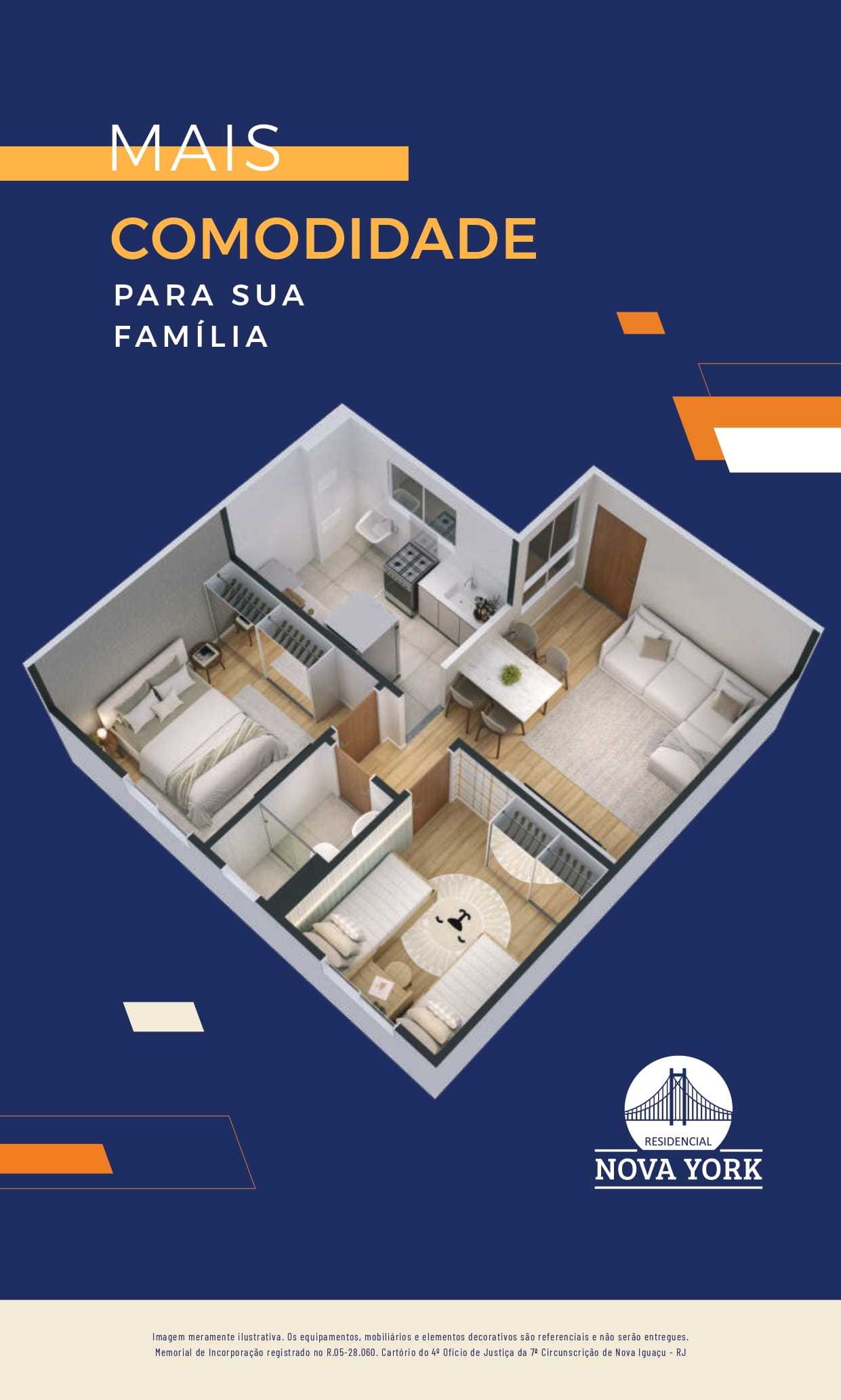 Planta - Lançamento Residencial Nova York em Nova Iguaçu: 1 e 2 Quartos, Condomínio Fechado com Lazer e Condições Especiais pelo MCMV - isaacmimoveis.com.br