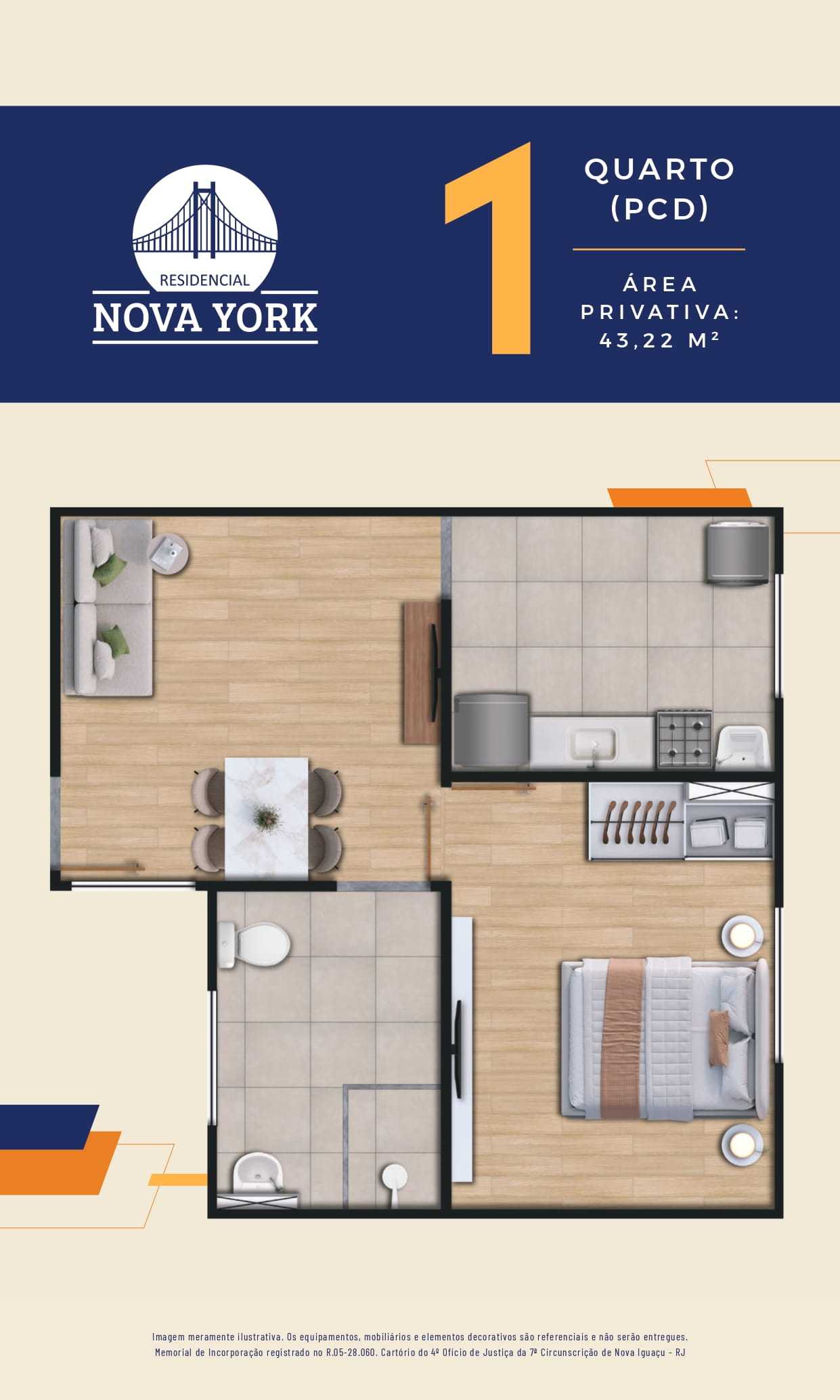 Planta - Lançamento Residencial Nova York em Nova Iguaçu: 1 e 2 Quartos, Condomínio Fechado com Lazer e Condições Especiais pelo MCMV - isaacmimoveis.com.br